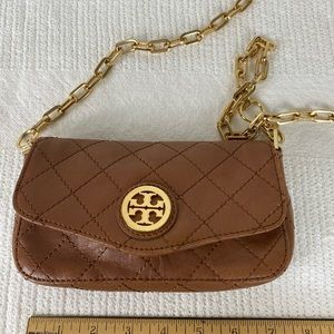 Tory burch camel quilted mini chain cross body